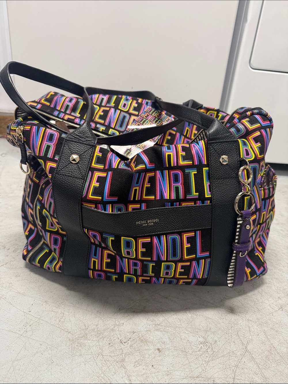 henri bendel x Steven Wilson Black Multicolor Logo Leather Duffle NWT